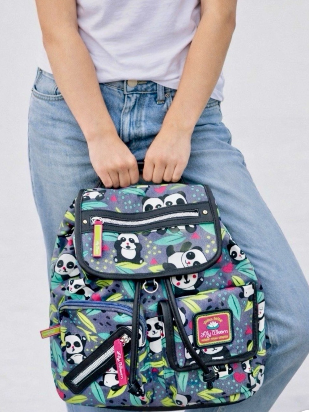 Lily Bloom Panda Backpack - Pink, Green & Teal Accents